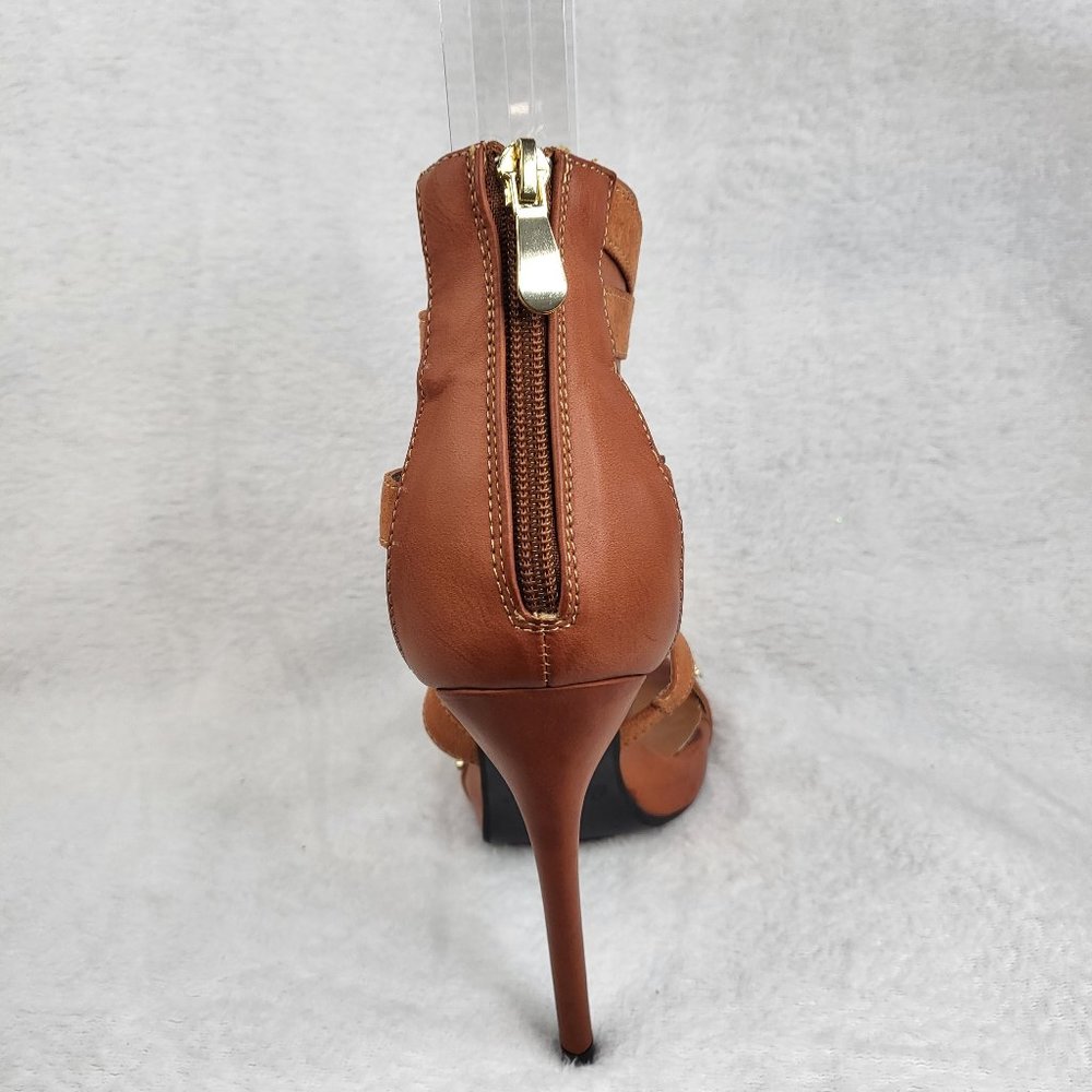 **LAST ONE LEFT*** Cross Strap 4.5" Stiletto Heel Shoes Camel Tan - Picture 7 of 7